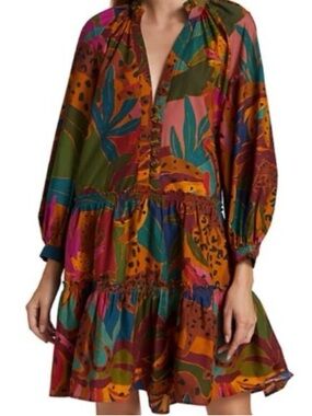 FARM RIO Leopard’s Jungle Cotton Mini Dress. XS. No flaws noted.
